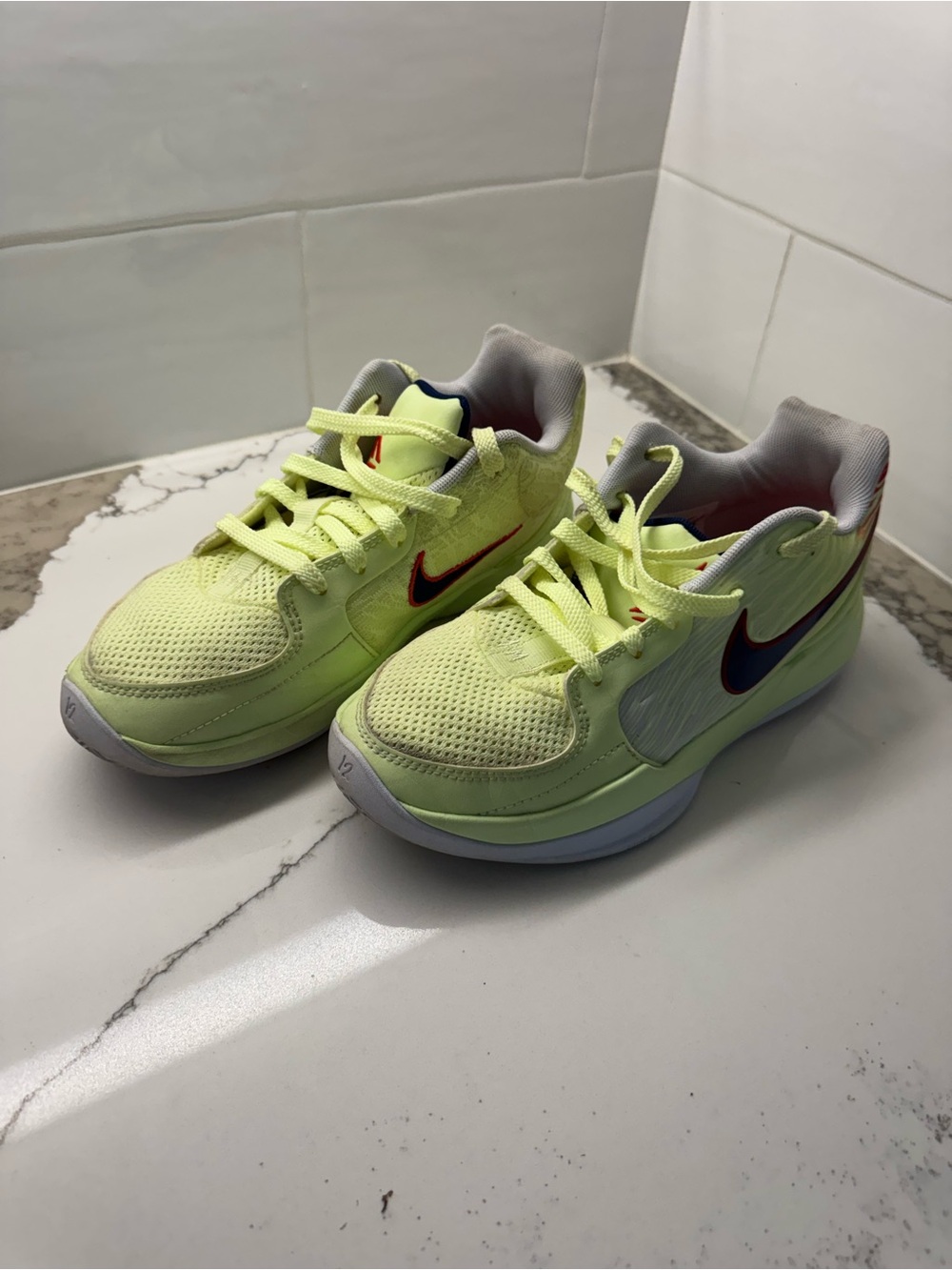 Nike Kids Neon Yellow Lace-Up Athletic Sneakers with Contrasting Swoosh